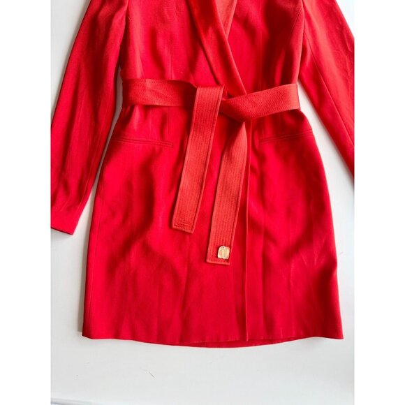 KAREN MILLEN Tomato Red Crepe Satin Tailored Tuxedo Wrap Mini Dress, Size 6 - Picture 10 of 15